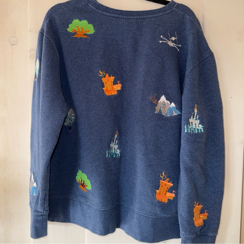 Disney Parks Disney World Rare Blue Embroidered Ride Icon Sweatshirt Size Lg - Picture 5 of 5